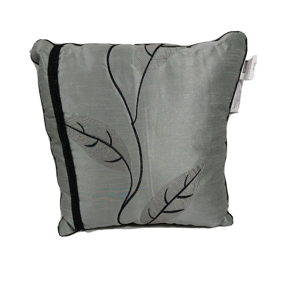 Nanshing Square Throw Pillow Embroidered Black Green Floral Bed Sofa 14" x 14"